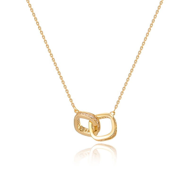 Women's Golden Double-Ring Pendant Necklace, Classic Design